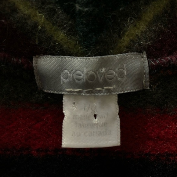 PRELOVED Handcut 100% Reclaimed Wool Knit Striped Cardigan Sweater Size L - Picture 5 of 14